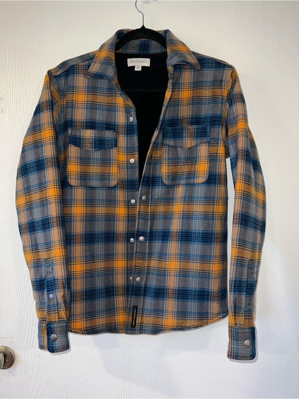 Free Assembly Blue and Orange Plaid Button-Up Sweater Size XS Unisex